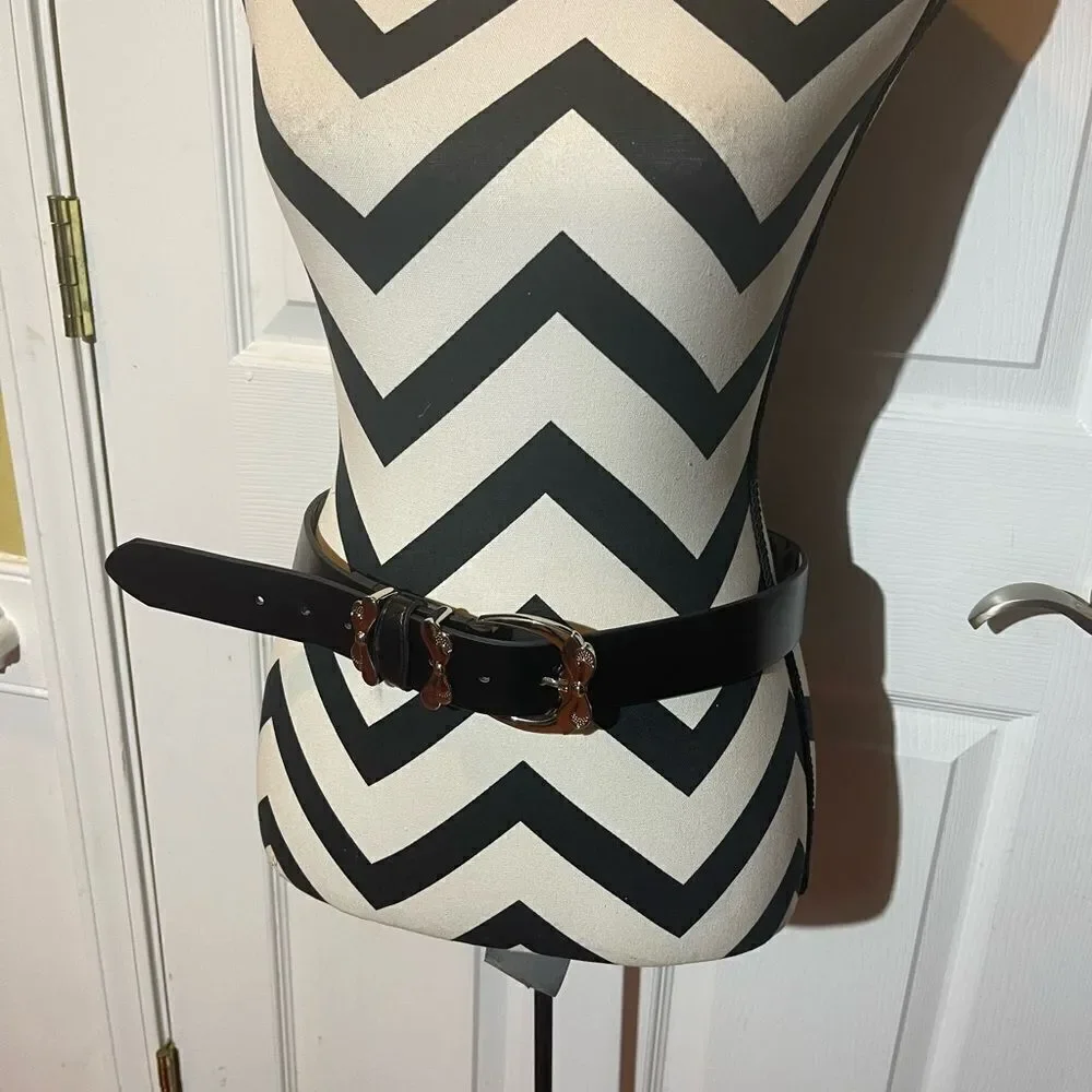 Betsey Johnson synthetic Black medium Belt with silver to buckle gently used.